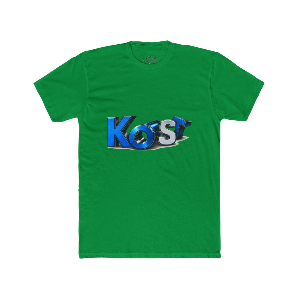 Retro 3D 'Kost' Graphic Tee - Bold Blue Logo Cotton T-Shirt