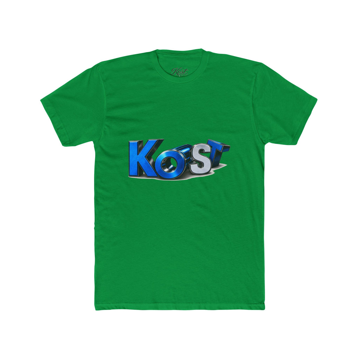Retro 3D 'Kost' Graphic Tee - Bold Blue Logo Cotton T-Shirt