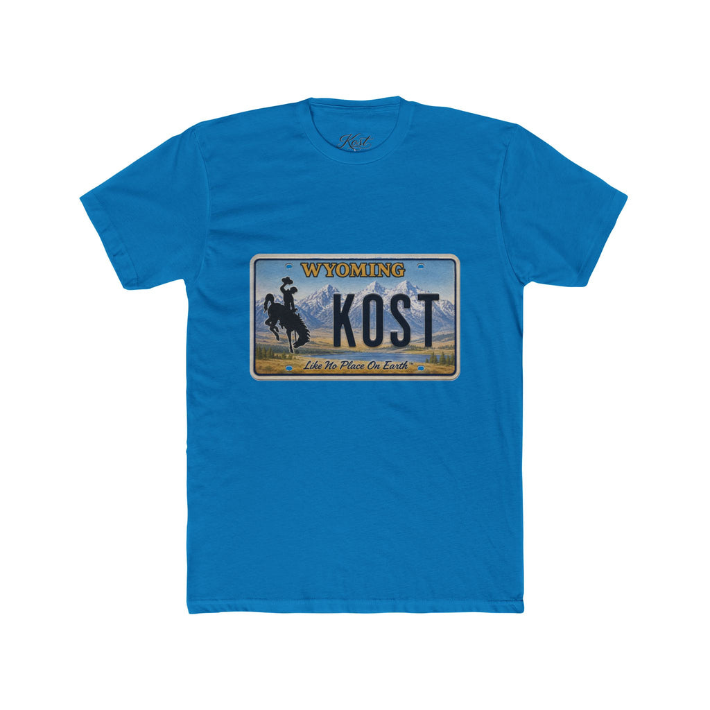 Wyoming License Plate Tee — 'KOST' Cowboy Scenic Graphic T-Shirt