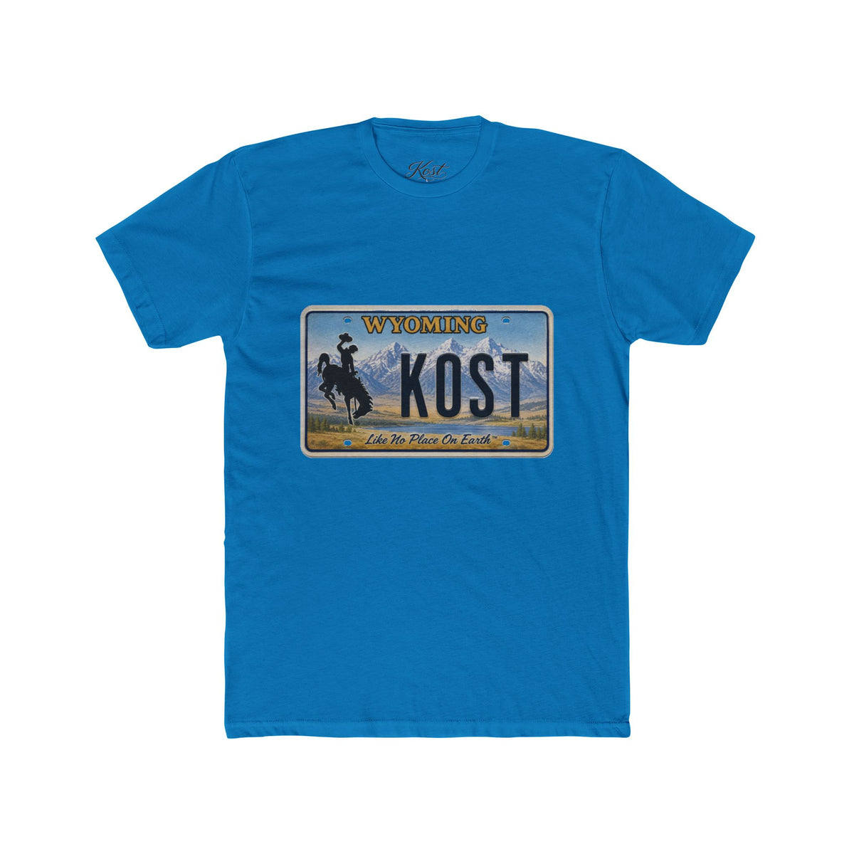Wyoming License Plate Tee — 'KOST' Cowboy Scenic Graphic T-Shirt