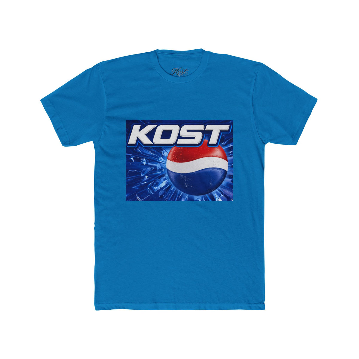 KOST Soda-Style Logo Tee — Retro Blue Pop Graphic T-Shirt