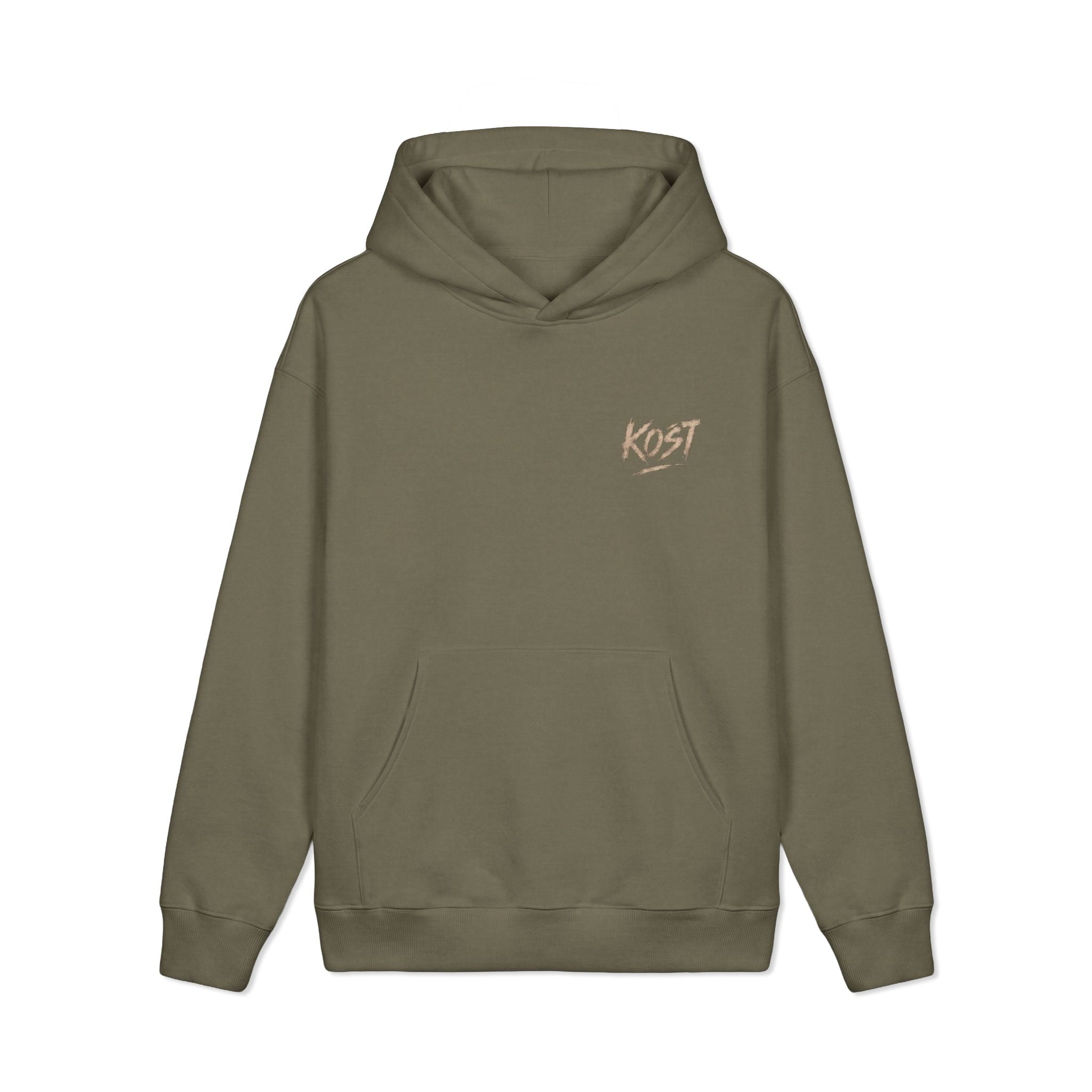 KOST Globe Graphic Hoodie — Vintage Earthtone Logo Heavyweight Sweatshirt