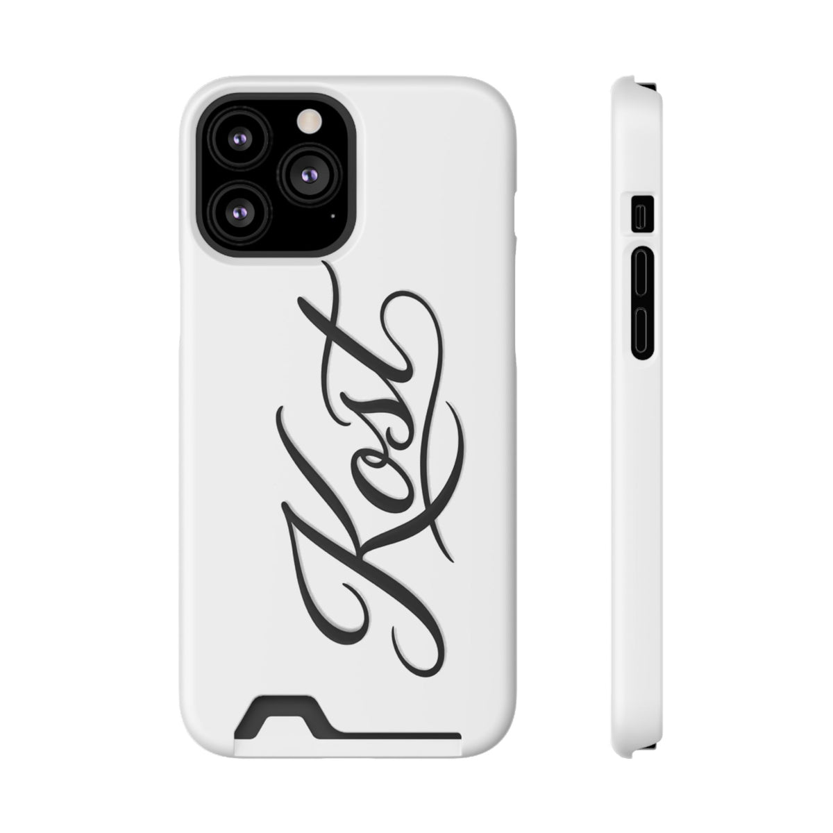 Phone Case with Card Holder – Elegant Black Calligraphy Design