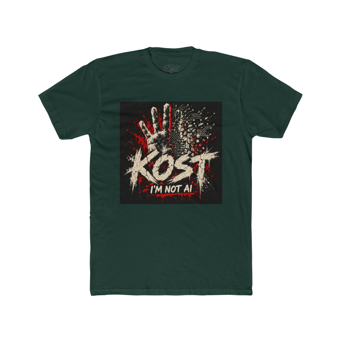 T-Shirt — KOST "I'm Not Al" Graphic Tee (Handprint Horror Design)