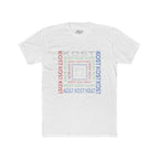 Kost Repeating Text Graphic Tee — Minimal Pastel Square Design