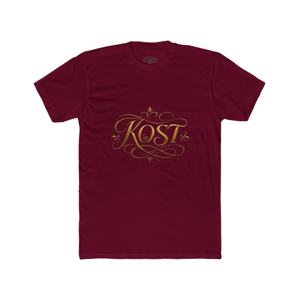 KOST Script Logo Tee — Elegant Gold Calligraphy Cotton T‑Shirt