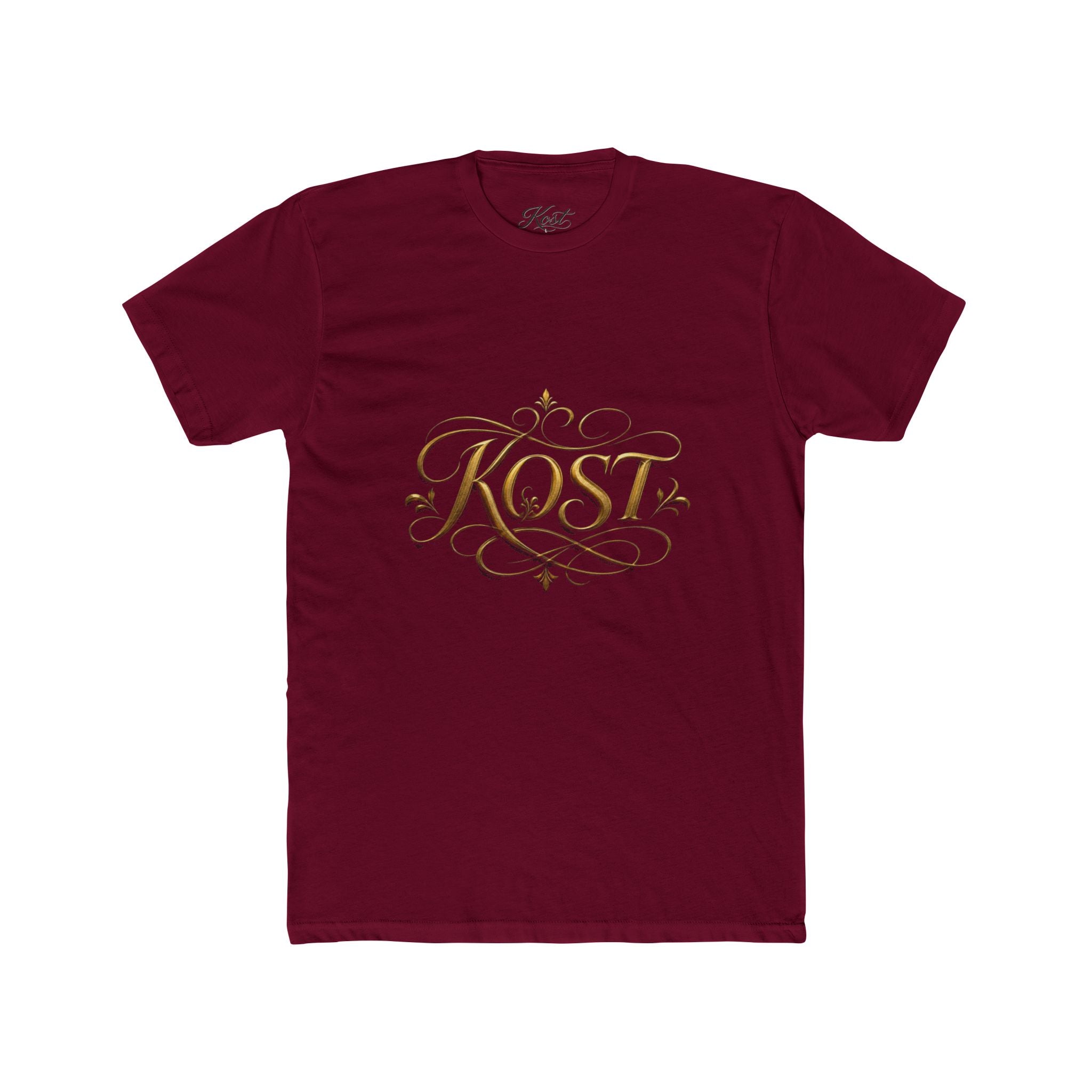 KOST Script Logo Tee — Elegant Gold Calligraphy Cotton T‑Shirt