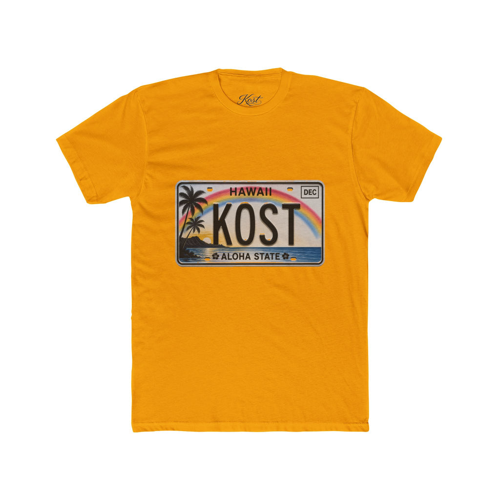Hawaii License Plate Tee – KOST Aloha State Retro Palm Rainbow T-Shirt