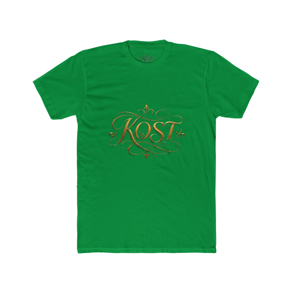 KOST Script Logo Tee — Elegant Gold Calligraphy Cotton T‑Shirt