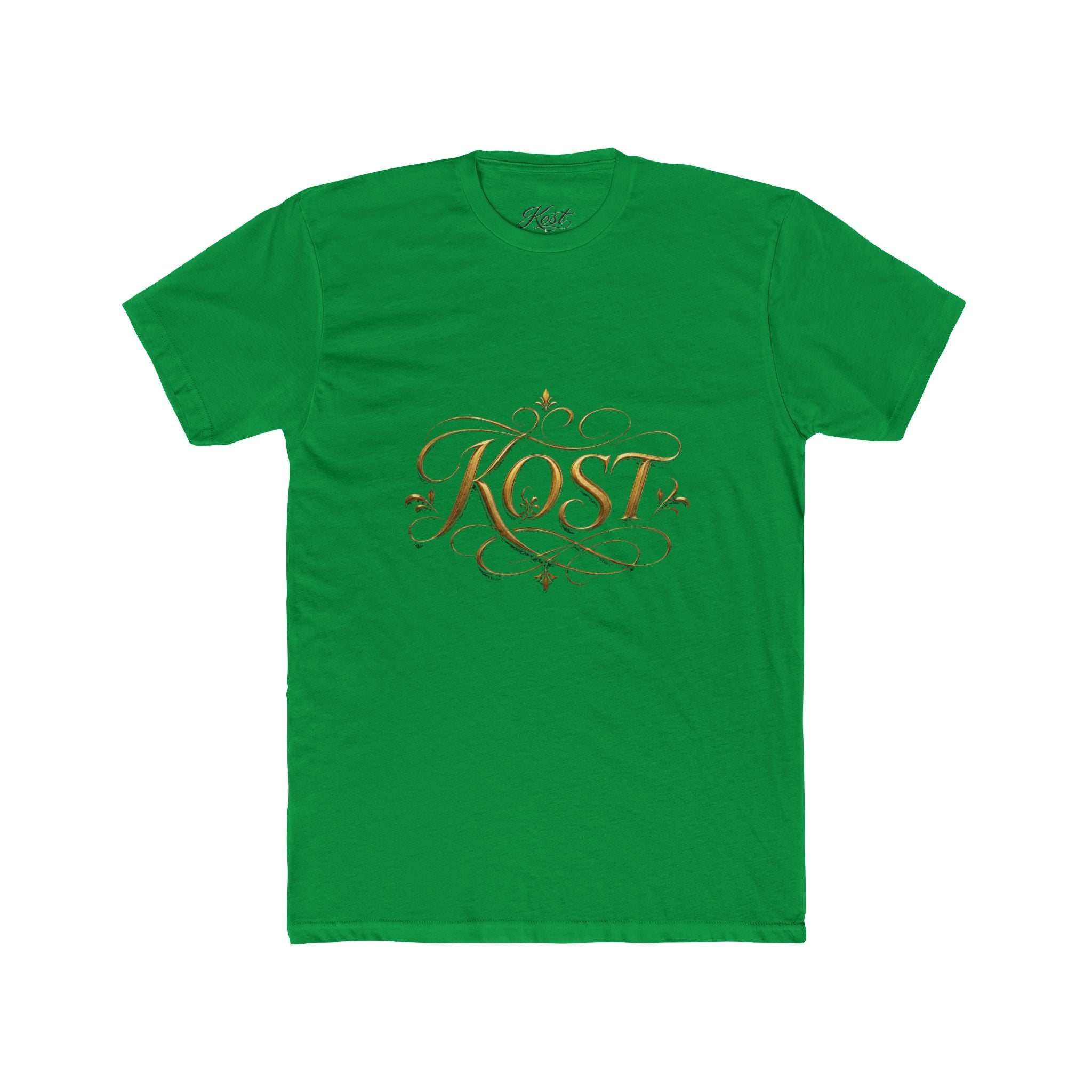 KOST Script Logo Tee — Elegant Gold Calligraphy Cotton T‑Shirt