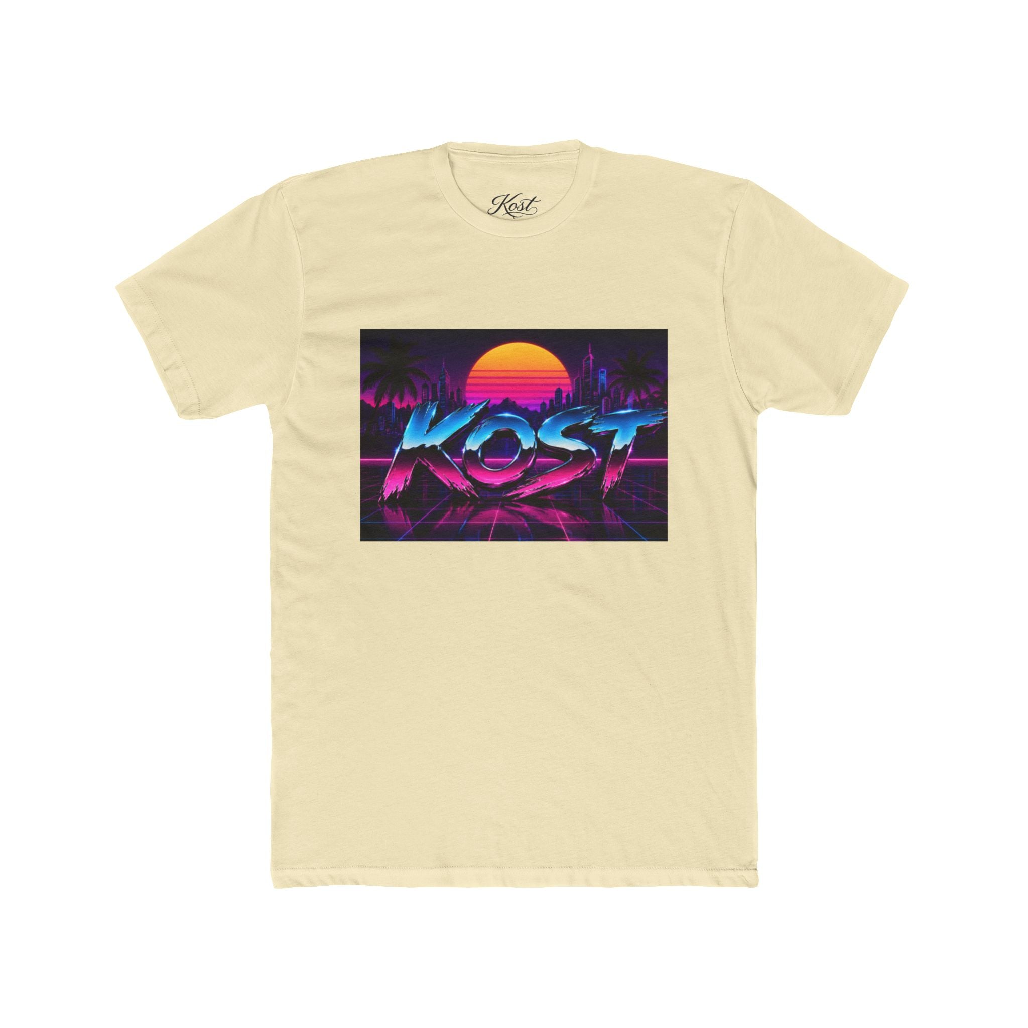 Retro Sunset "ROST" Graphic Tee — 80s Vaporwave Palm Beach T-Shirt