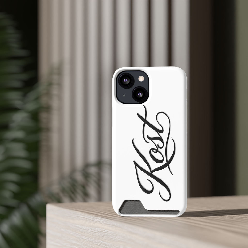 Phone Case with Card Holder – Elegant Black Calligraphy Design