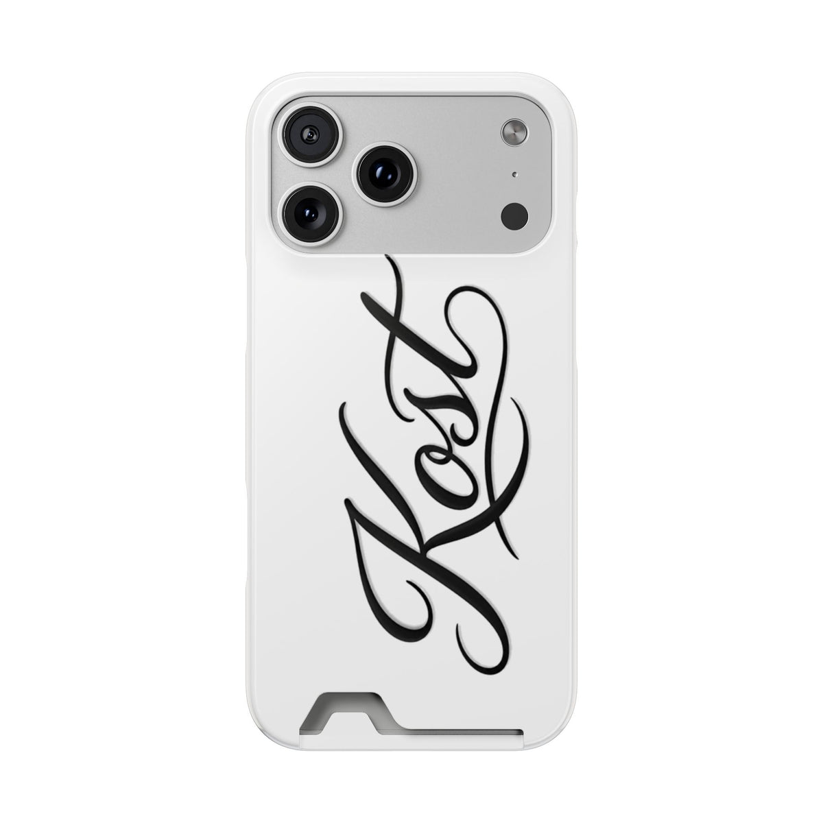 Phone Case with Card Holder – Elegant Black Calligraphy Design