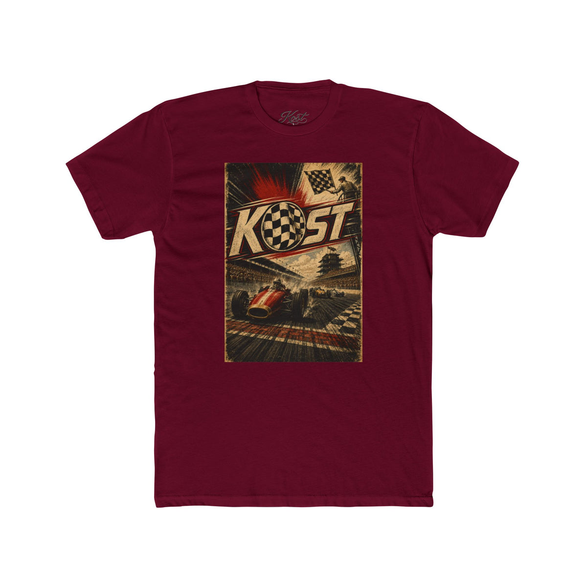 Retro Racing T-Shirt — "KOST" Vintage Checkered Flag Tee