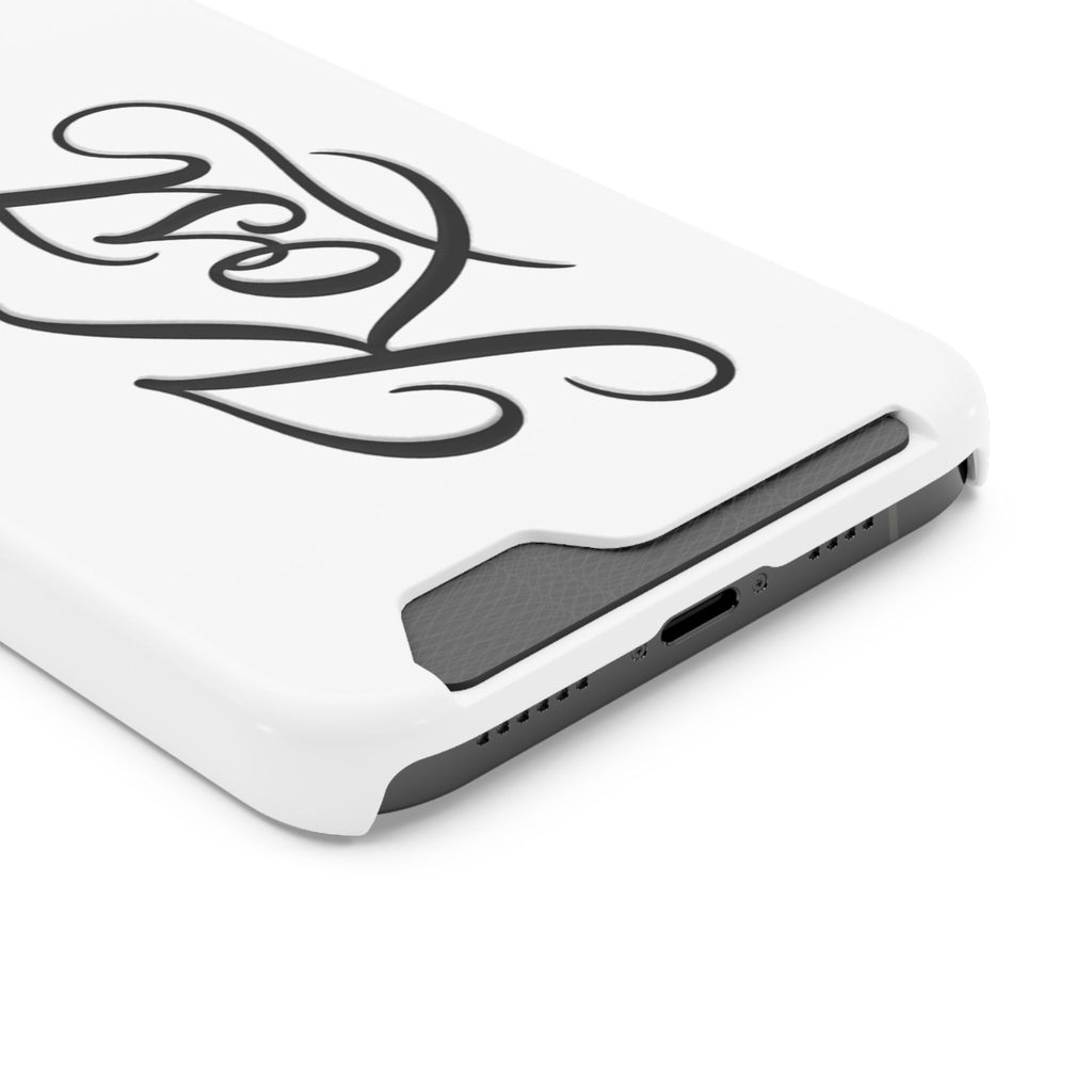 Phone Case with Card Holder – Elegant Black Calligraphy Design