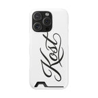Phone Case with Card Holder – Elegant Black Calligraphy Design