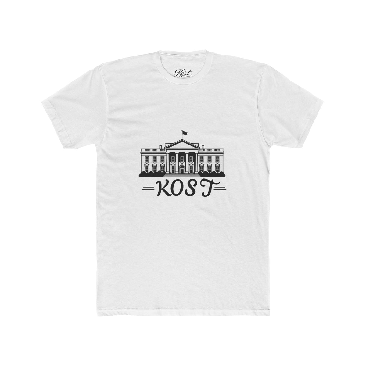 White Tee with Presidential Building Graphic & KOST Text