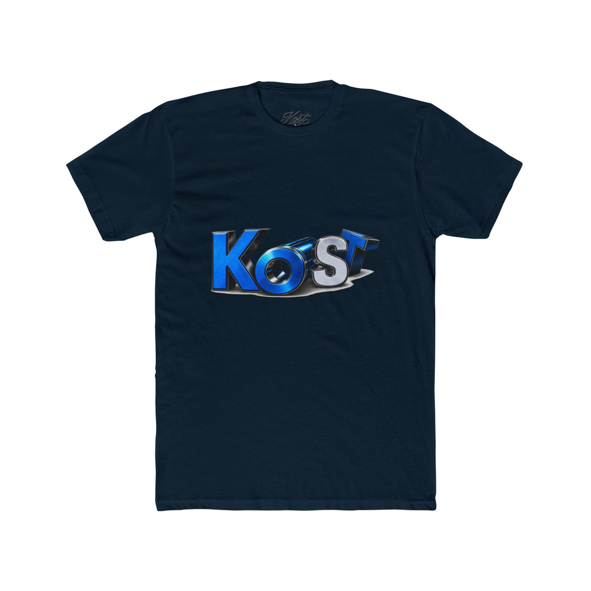 Retro 3D 'Kost' Graphic Tee - Bold Blue Logo Cotton T-Shirt