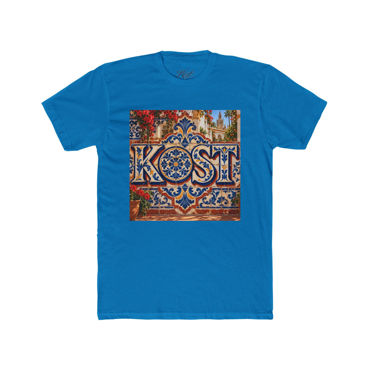 Ornate Blue and Red Tile Pattern T-Shirt