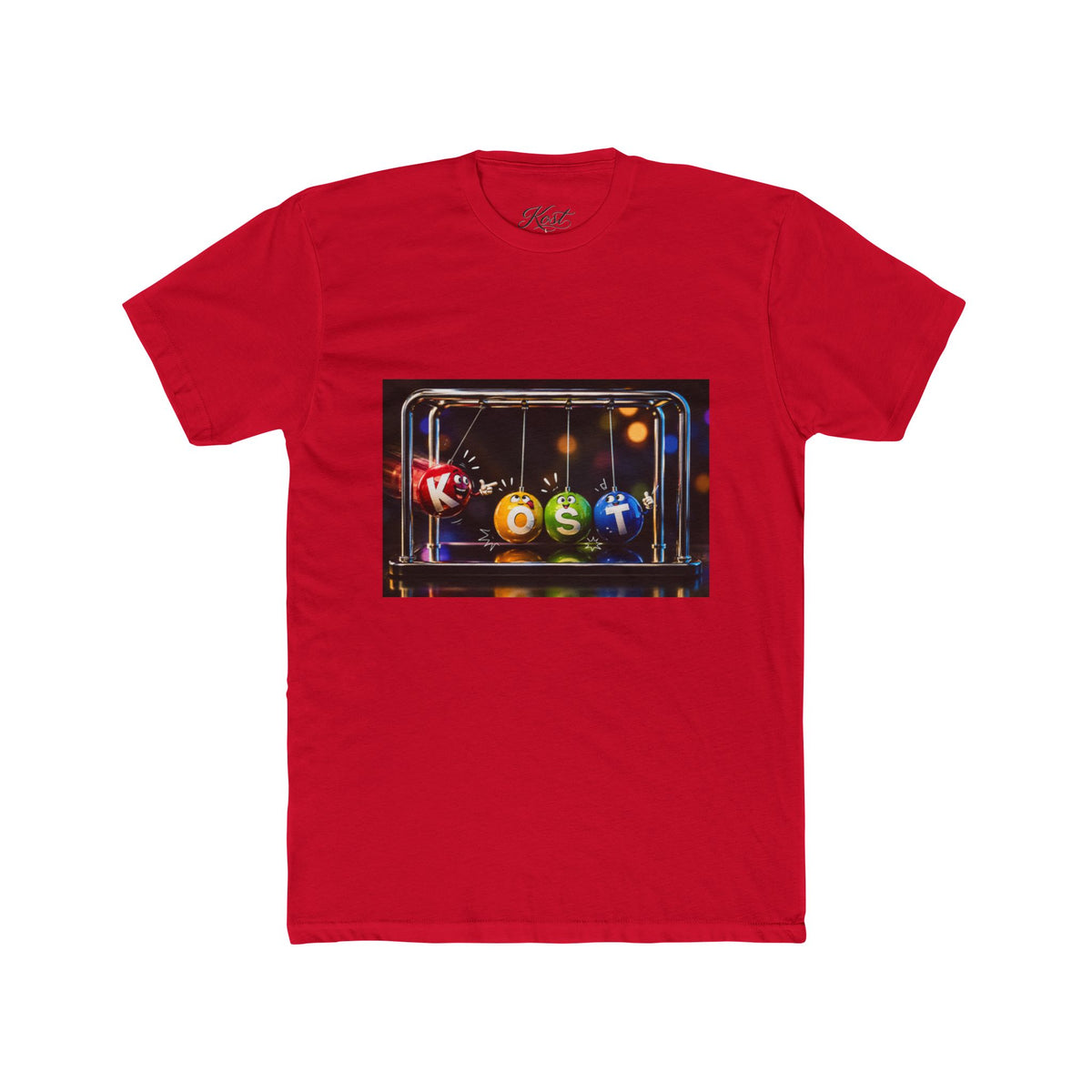 Newton's Cradle Kinetic Art Tee — 'Kest' Logo Graphic Cotton Shirt