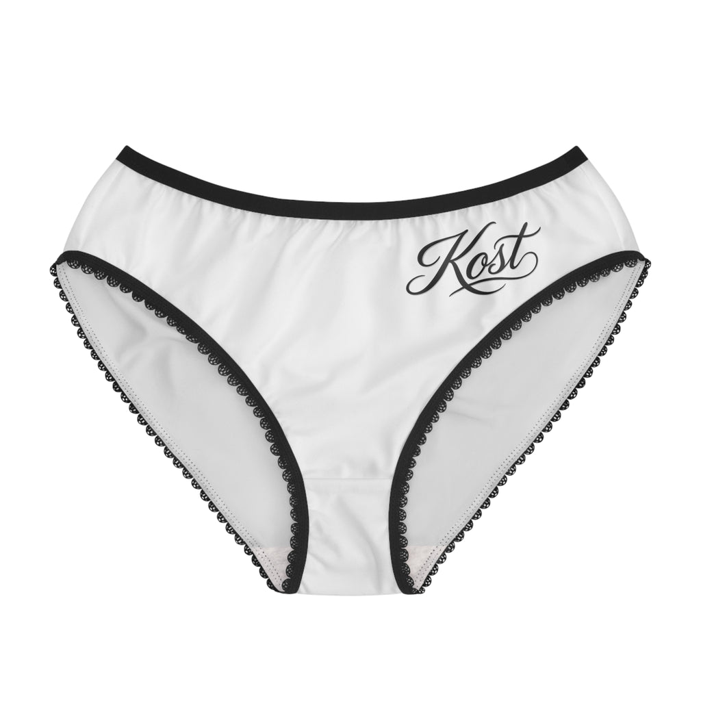 Women's Briefs with “Kost” Script and Black Lace Trim