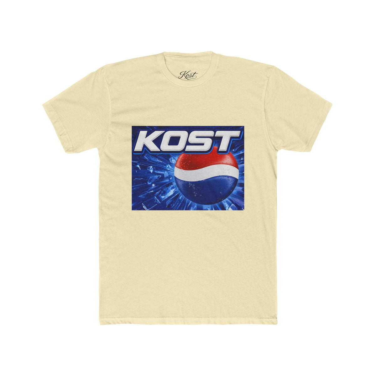 KOST Soda-Style Logo Tee — Retro Blue Pop Graphic T-Shirt