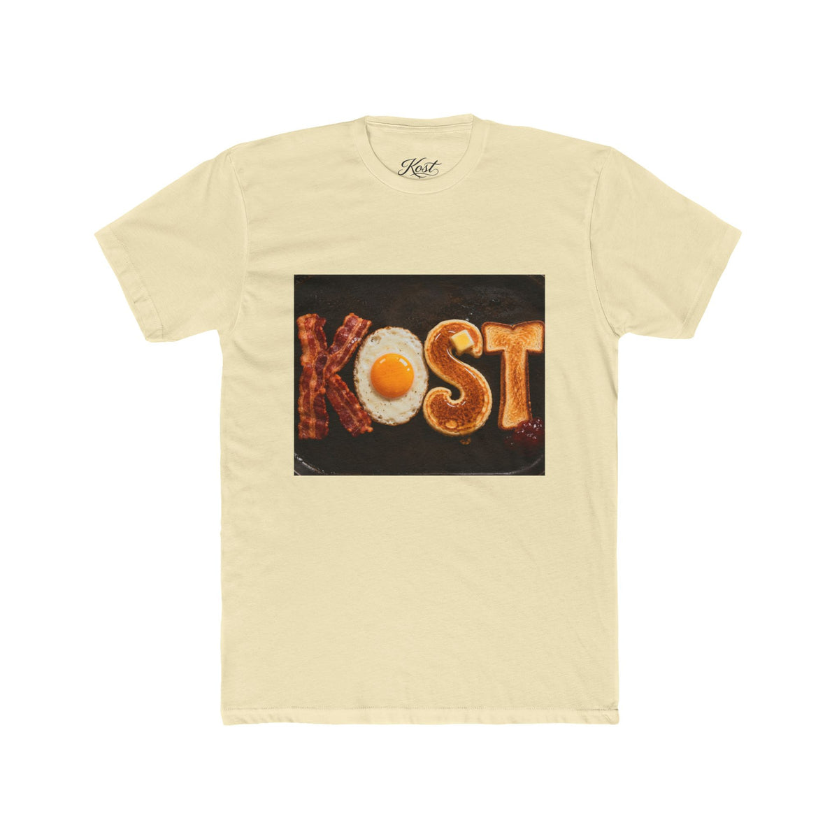 T-Shirt — 'KOST' Breakfast Letters Design (Bacon & Egg)