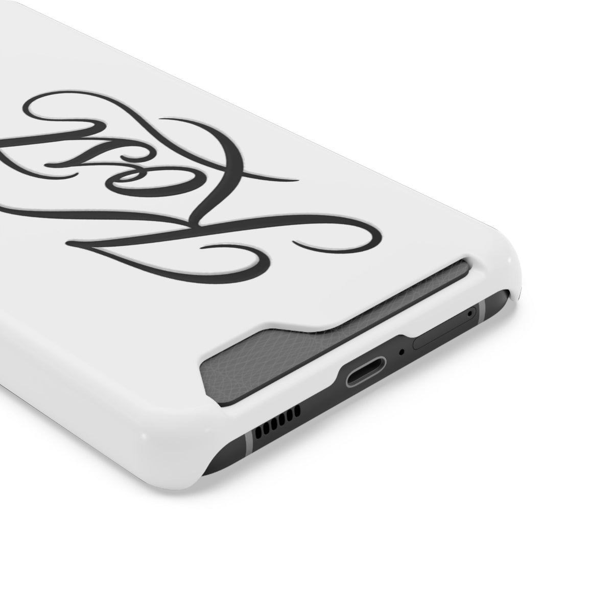 Phone Case with Card Holder – Elegant Black Calligraphy Design