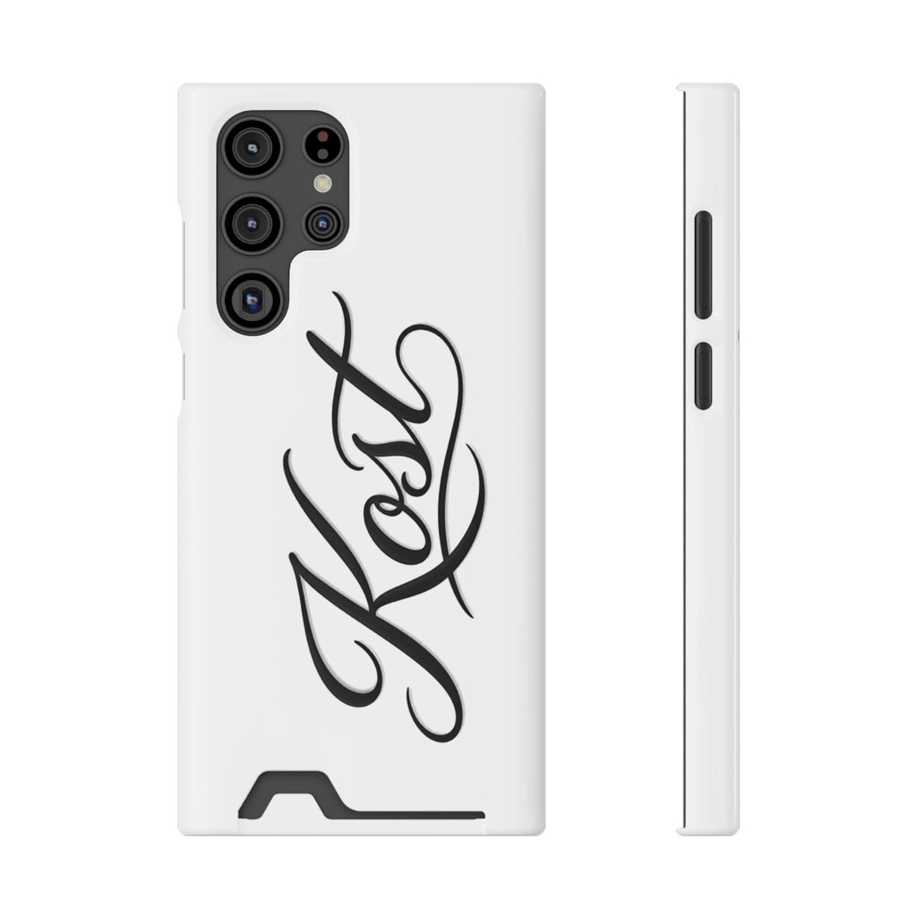 Phone Case with Card Holder – Elegant Black Calligraphy Design