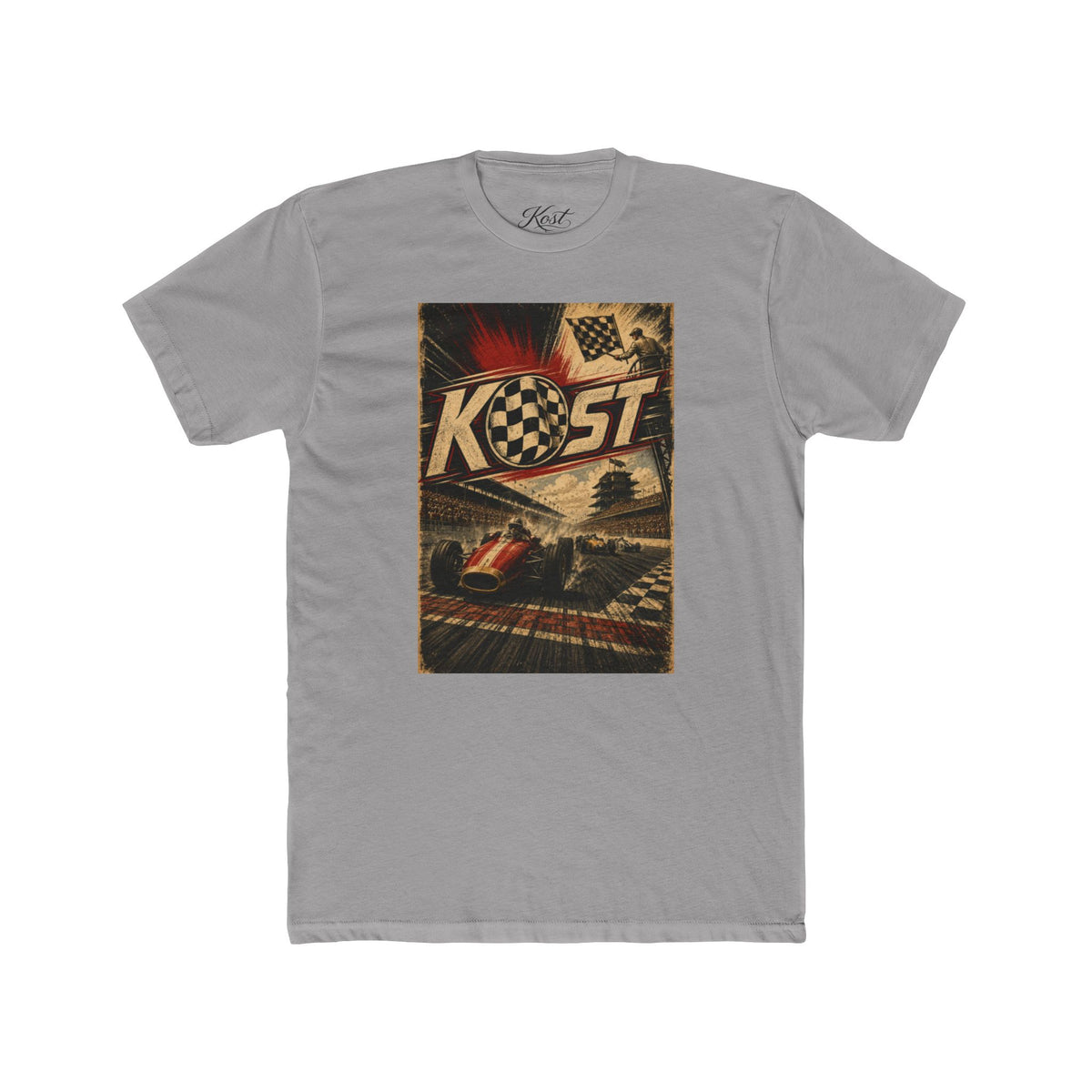 Retro Racing T-Shirt — "KOST" Vintage Checkered Flag Tee
