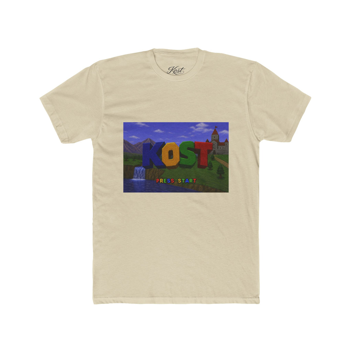 KOST Minecraft-Style Graphic Tee — Colorful Block Letter Landscape Shirt