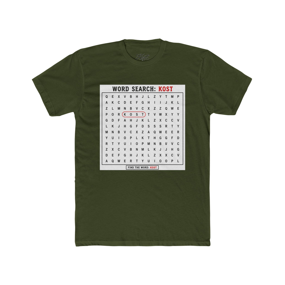 Word Search T‑Shirt — "Kost" Puzzle Graphic Tee