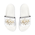 Men’s White Slide Sandals with Gold Rose Monogram