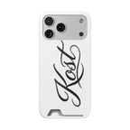 Phone Case with Card Holder – Elegant Black Calligraphy Design
