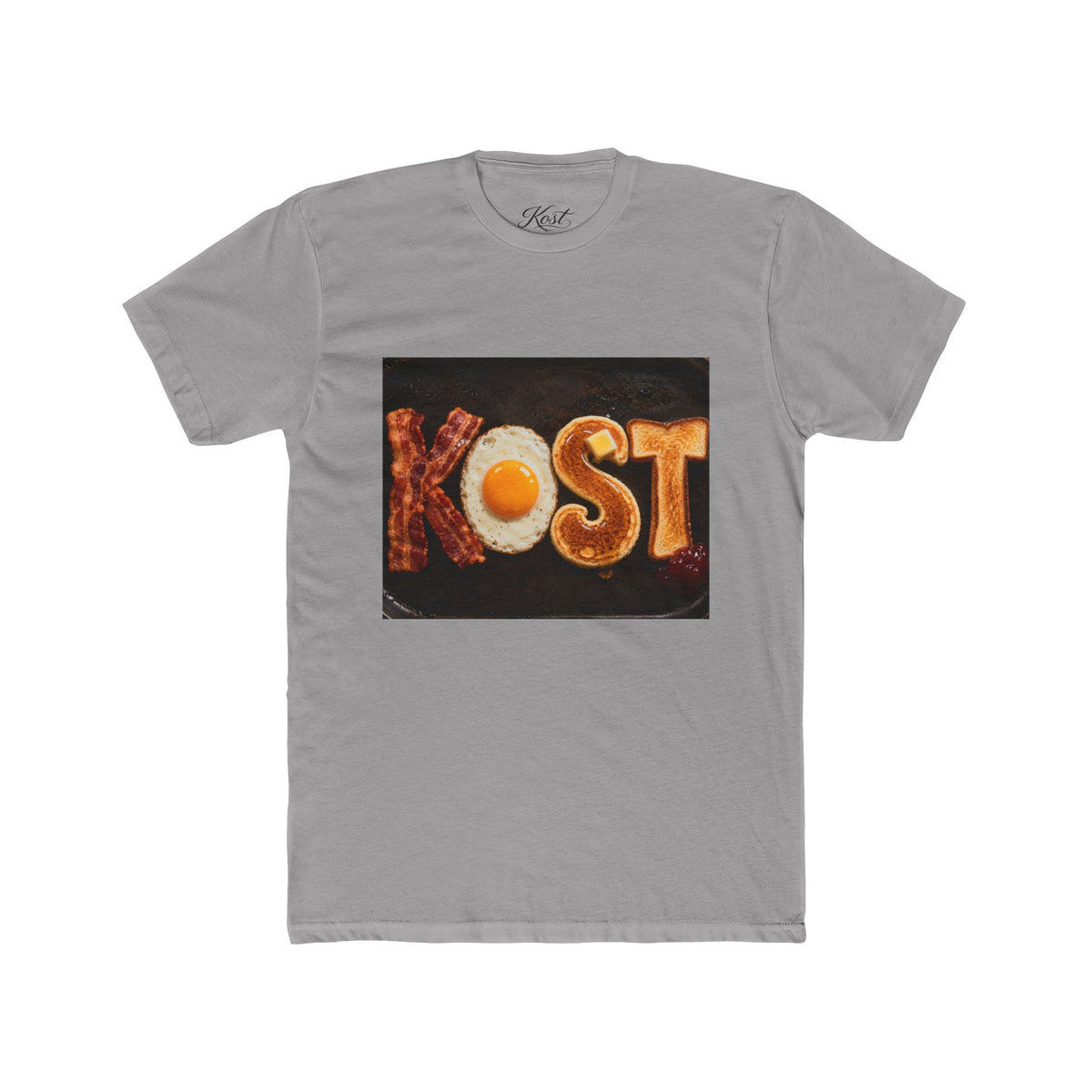 T-Shirt — 'KOST' Breakfast Letters Design (Bacon & Egg)