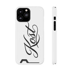 Phone Case with Card Holder – Elegant Black Calligraphy Design