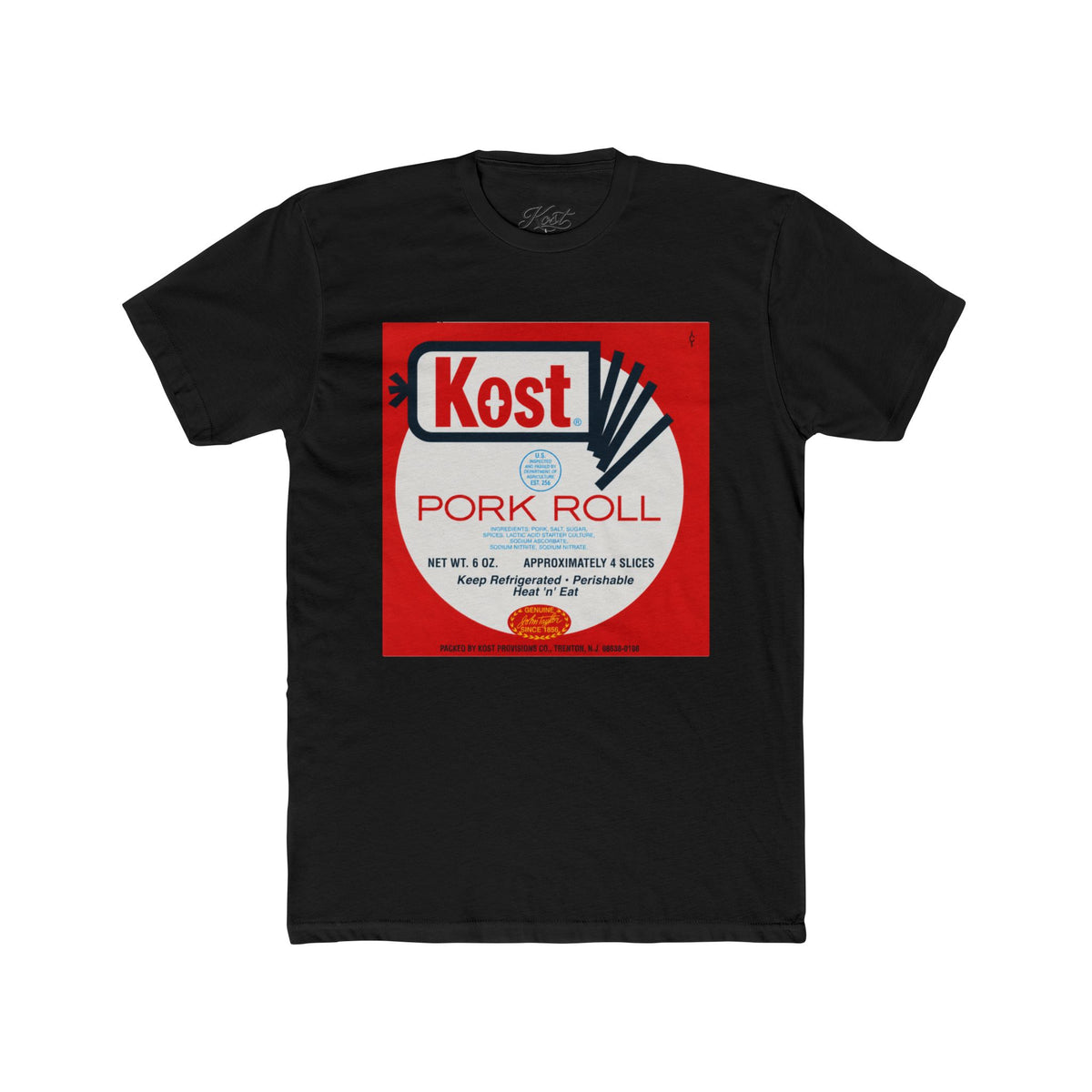 Pork Roll Graphic Tee — Retro 'Kost' Label Vintage Food Shirt