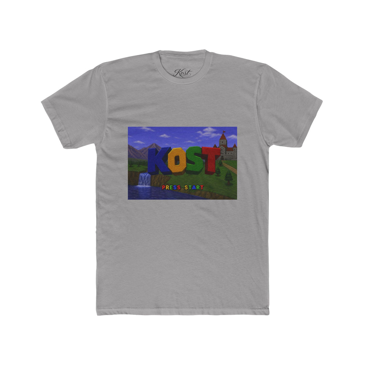 KOST Minecraft-Style Graphic Tee — Colorful Block Letter Landscape Shirt