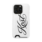 Phone Case with Card Holder – Elegant Black Calligraphy Design