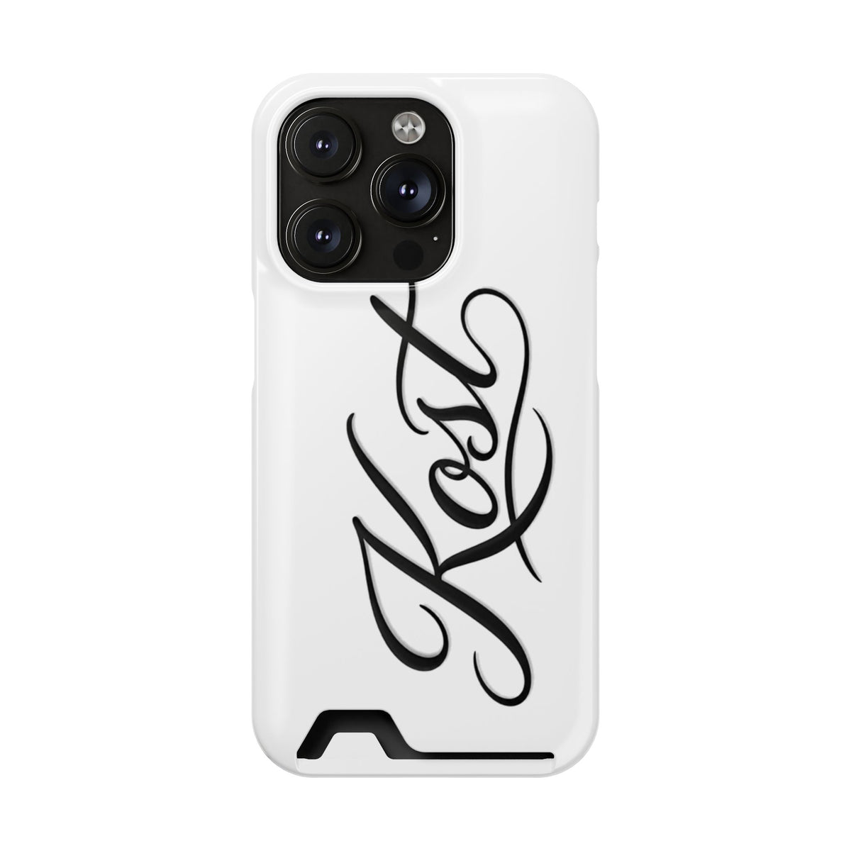 Phone Case with Card Holder – Elegant Black Calligraphy Design