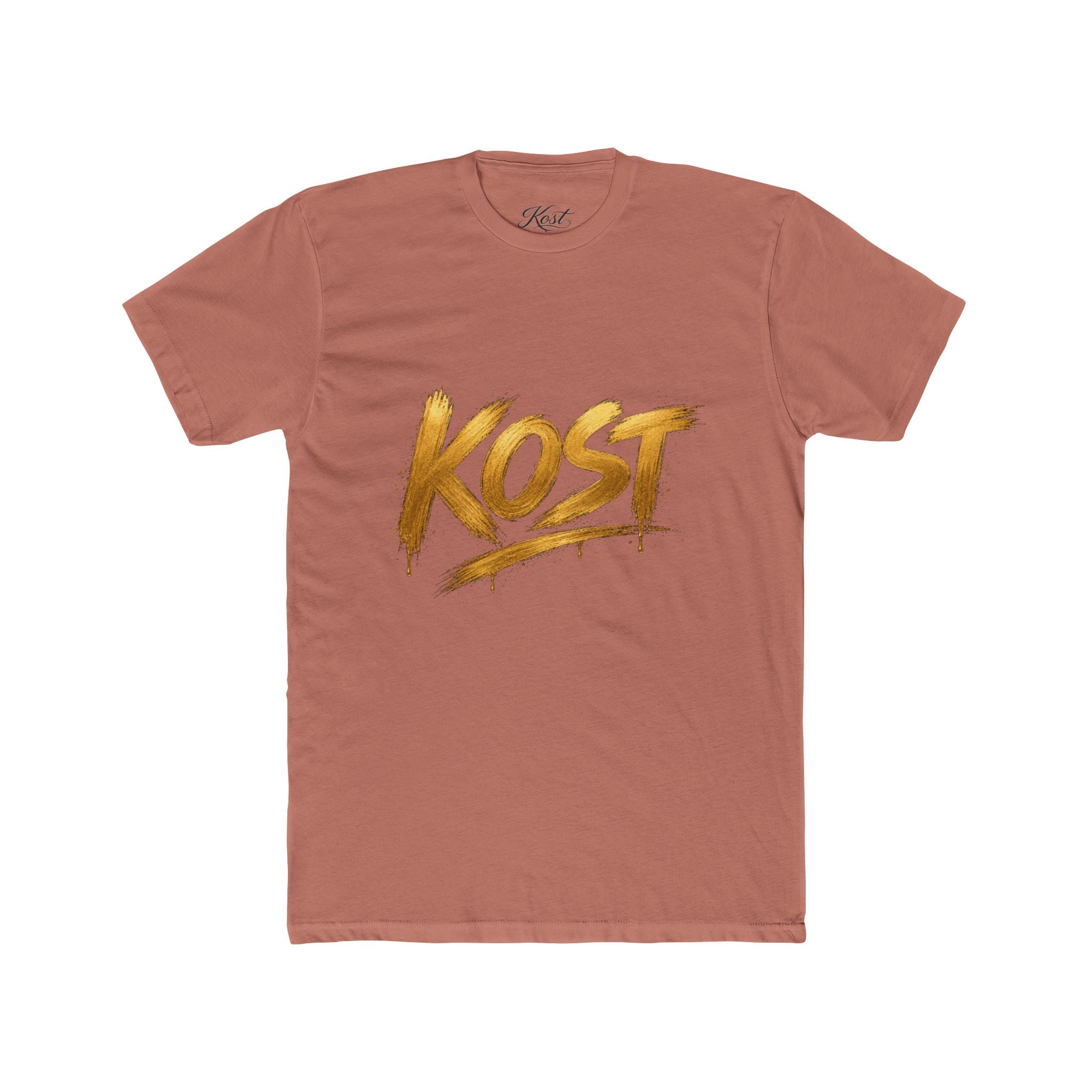 KOST Gold Script T‑Shirt — Streetwear Graphic Tee with Metallic Brush Lettering