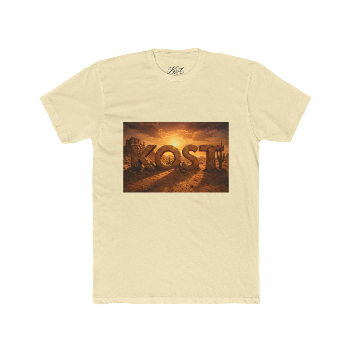 KOST Sunrise Graphic Tee — Vintage Stone Lettering Sunset T-Shirt