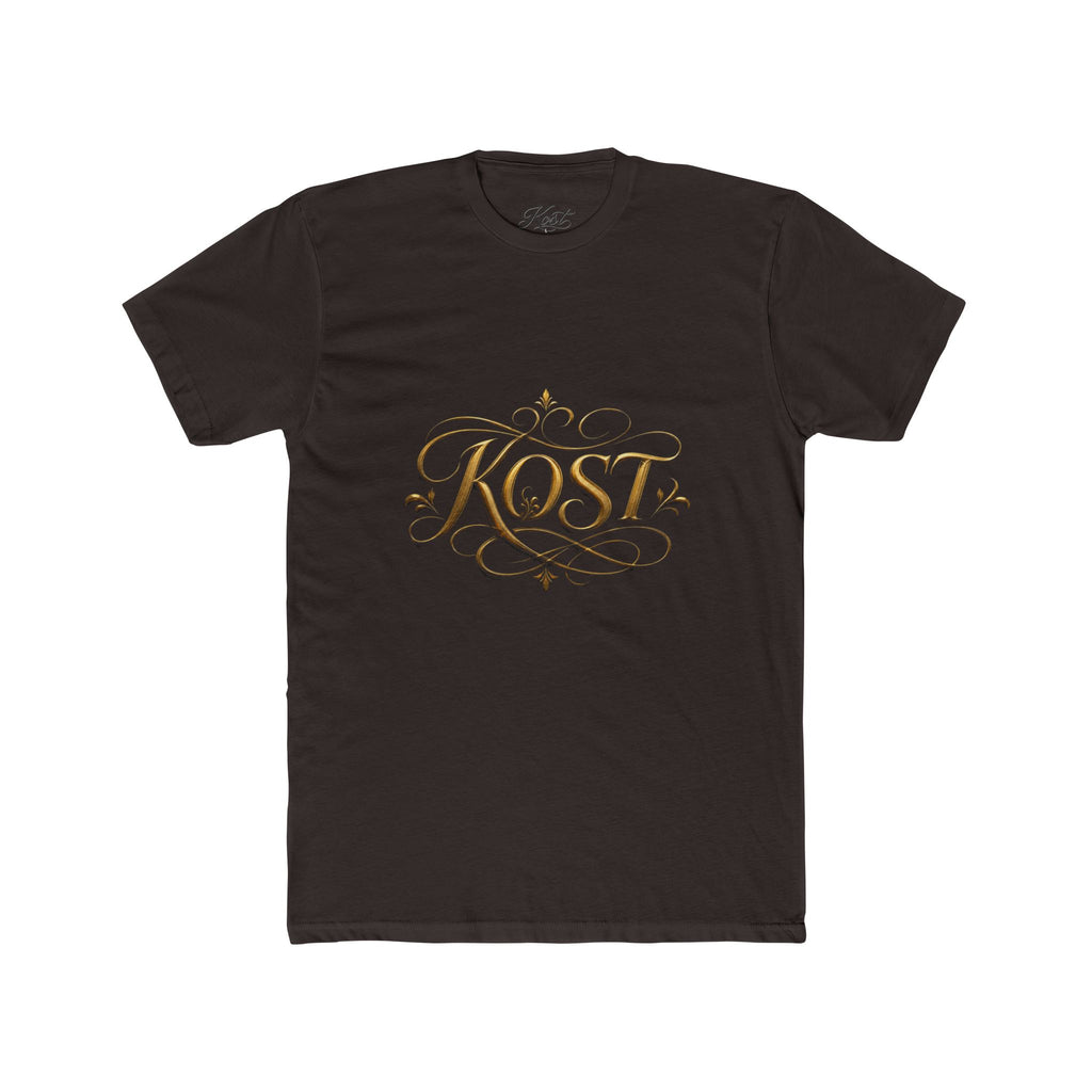 KOST Script Logo Tee — Elegant Gold Calligraphy Cotton T‑Shirt