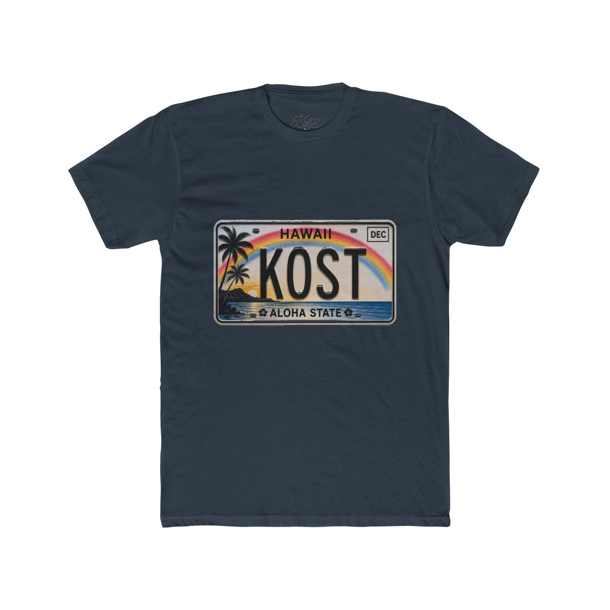 Hawaii License Plate Tee – KOST Aloha State Retro Palm Rainbow T-Shirt