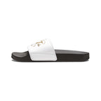 Men’s White Slide Sandals with Gold Rose Monogram