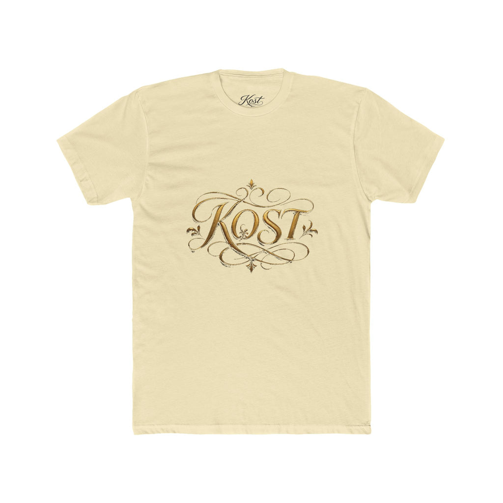 KOST Script Logo Tee — Elegant Gold Calligraphy Cotton T‑Shirt