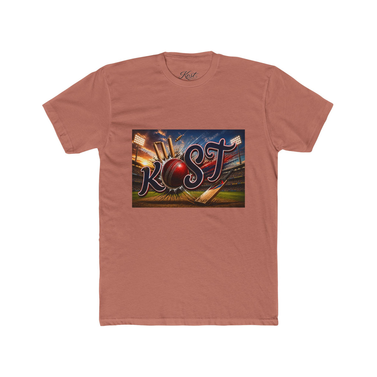 Rost Cityscape Crew Tee — Retro Neon Script Graphic T-Shirt