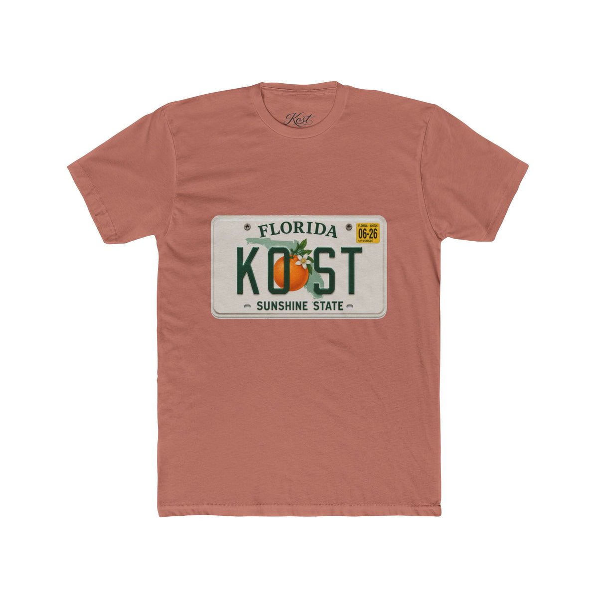 Florida License Plate Tee - 'KOST' Sunshine State Orange Design