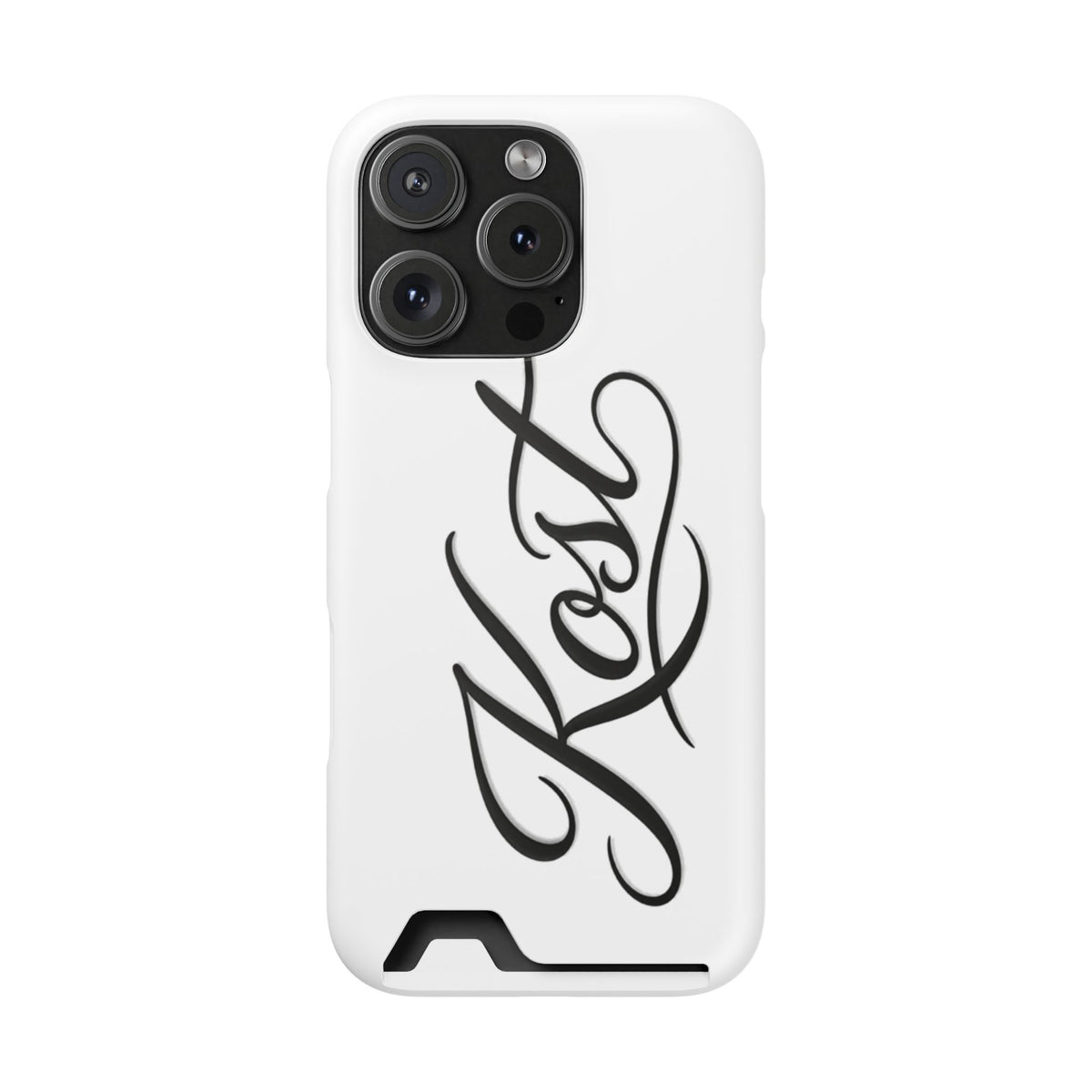 Phone Case with Card Holder – Elegant Black Calligraphy Design