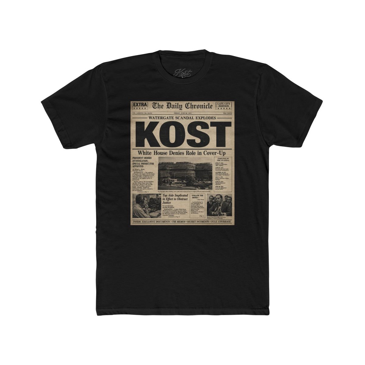 Vintage Newspaper 'KOST' Graphic Tee - Retro Front-Page Design
